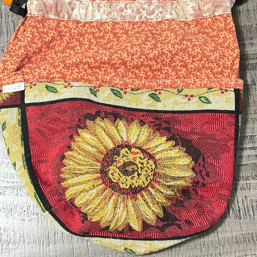 Sunflower Patterned Drawstring Pouch Bag - Red An… - image 6